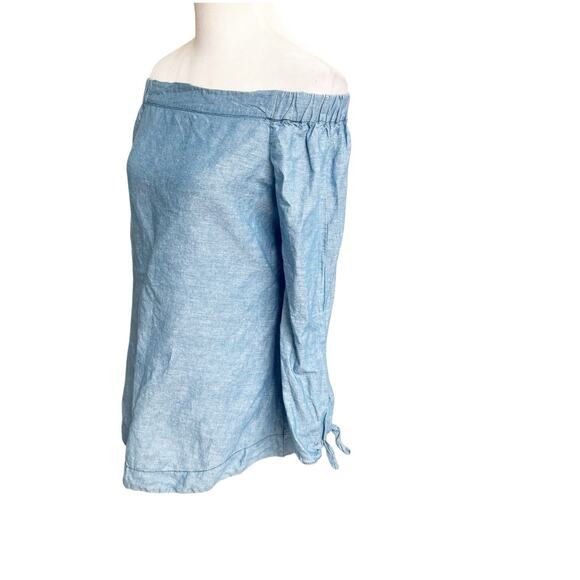 Free People show me some shoulder tie sleeve top chambray blue Size XS Bohemian - Picture 5 of 10